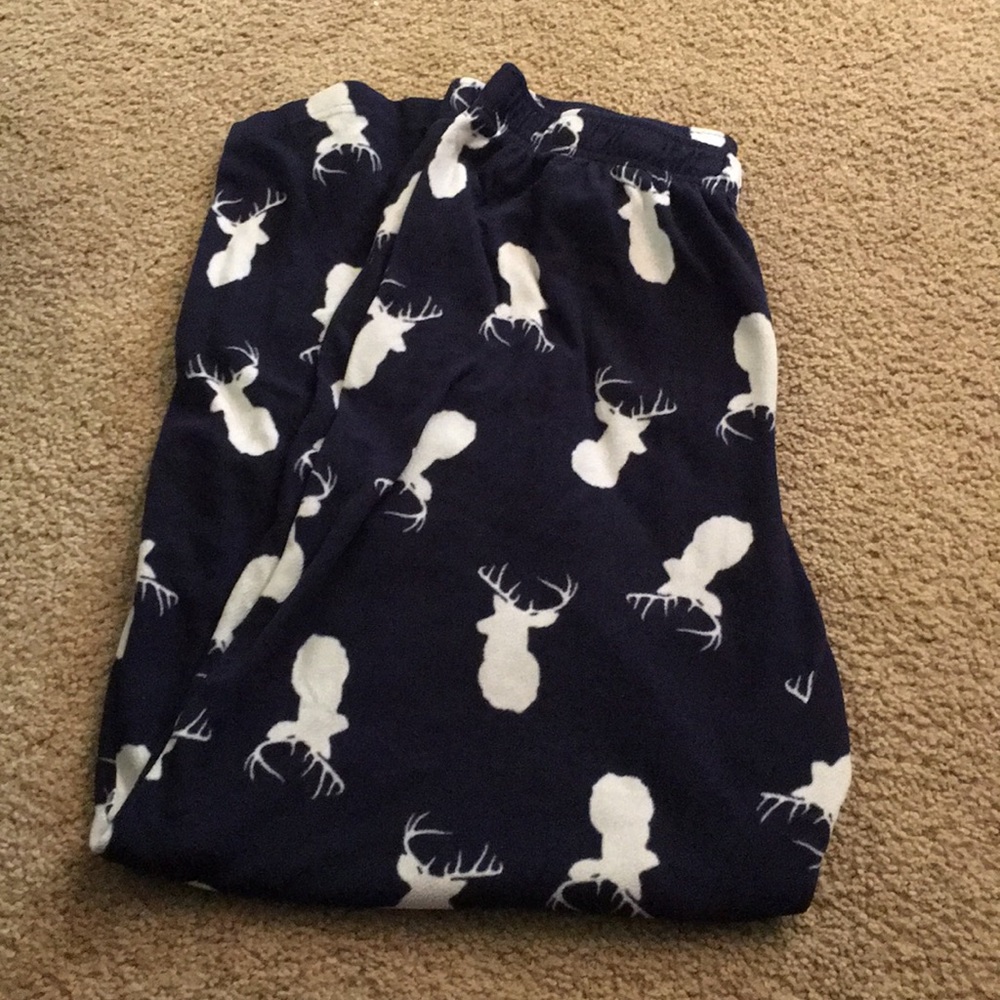 Navy blue and white dear head pj bottoms fleece